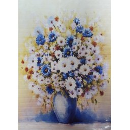 Tablou cu rama de lemn GM009, Vaza cu margarete, Pictura cu Diamante, Goblen cu pietre 5D, 40 x 50 cm