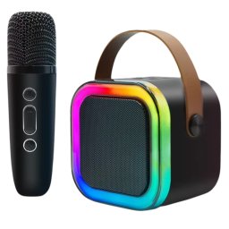 Set Karaoke cu Boxa Difuzor cu Microfon Wireless, cu bluetooth, acumulator, negru