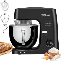 RESIGILAT - Mixer cu bol de 7L din inox, STARCREST SKM-2070BK, 2.1 kg aluat, putere 2000W, 3 accesorii din inox, 8 viteze + Turbo, Negru - Copie