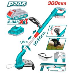 Trimmer de iarba TOTAL 20V O300 mm cu acumulator 2Ah, incarcator, manusi si ochelari