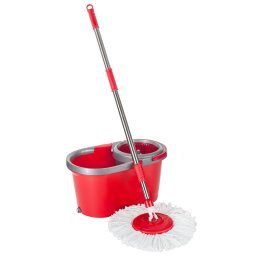 Set Mop Rotativ Microfibra cu Galeata Teesa EasyClean cu 2 Capete de Rezerva, Coada Metalica Reglabila si Solida