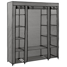 Dulap Sifonier Textil Deluxe cu Bare Umerase si Compartimente Depozitare, Gri, 150x45x176 cm