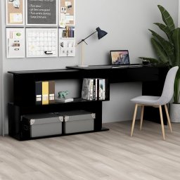Birou Rotativ 2-in-1 pentru Colt sau Drept, Culoare Negru Extralucios, Dimensiuni 200x50x76 cm