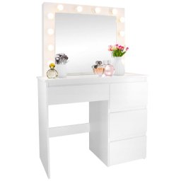 Masa Toaleta pentru Machiaj Holywood MakeUp cu Oglinda, Becuri LED, 4 Sertare, Material MDF, Culoare Alb
