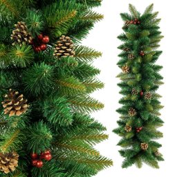 Ghirlanda de Craciun 1m din Crengute de Brad Artificial cu Conuri Naturale si Fructe Holly, Lungime 100cm, Diametru Bogat 35cm