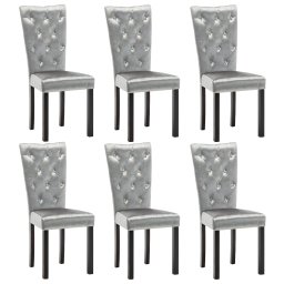 Set 6x Scaune de Bucatarie sau Living, Material Elegant Catifea, Cadru Lemn, Culoare Argintiu