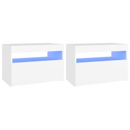 Set 2 Noptiere cu Iluminare LED RGB Multicolor, Material PAL Alb, Dimensiuni 60x35x40 cm