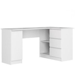 Birou calculator pe colt, placa laminata, 3 sertare, 4 rafturi, alb, 155x85x77 cm GartenVIP DiyLine