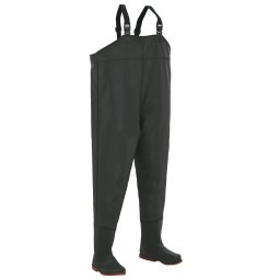 Pantaloni tip Salopeta Impermeabila pentru Pescuit si Vanatoare cu Cizme Incorporate, Verde, Marime 43