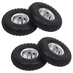 Set 4 buc Roti pentru Carucior Industrial sau Roaba, Dimensiuni 4,10/3,50-4 (260x83) cu Anvelope Cauciuc si Jante Metal