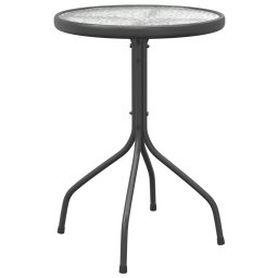 Masa Rotunda de Gradina, Terasa sau Balcon, Diamentru 50cm, Inaltime 71cm, Metal si Sticla Securizata, Gri Antracit