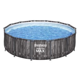 Piscina structura metalica, rotunda, cu filtru, pompa, scara, prelata acoperire, model lemn, gri, 427x107 cm, Bestway Steel Pro GartenVIP DiyLine