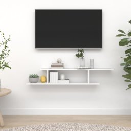 Raft TV pentru Living, Hol sau Dormitor cu Montaj pe Perete, PAL, Culoare Alb, Dimensiuni 125x18x23 cm
