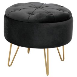 Taburet, rotund, cu spatiu depozitare, catifea, negru, max 80 kg, 38x33 cm, Caro, Akord GartenVIP DiyLine