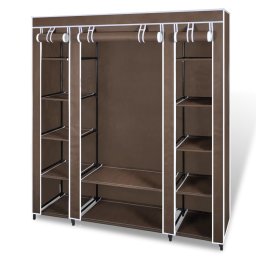 Dulap Sifonier Textil Deluxe cu Bare Umerase si Compartimente Depozitare, Maro, 150x45x176 cm