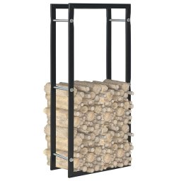 Rastel Suport pentru Lemne de Foc, Culoare Negru, Dimensiuni 44x20x100 cm, Material Metal