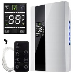 Dezumidificator si Purificator de Aer 2-in-1, Afisaj Temperatura/Umiditate, Randament 650ml/zi, Putere 90W, Anti-Mucegai, Telecomanda, Alb