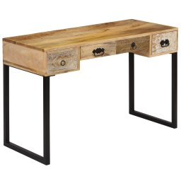 Birou din lemn masiv de mango si piele naturala 117x50x76 cm GartenMobel Dekor
