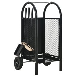 Carucior lemne de foc, negru, 30x35x81 cm, otel GartenMobel Dekor