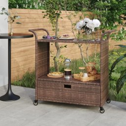 Carucior de bar cu sertar, maro, 100x45x97 cm, poliratan GartenMobel Dekor