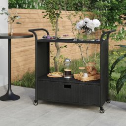 Carucior de bar cu sertar, negru, 100x45x97 cm, poliratan GartenMobel Dekor