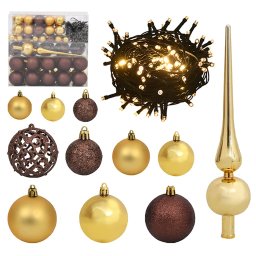 Set globuri Craciun cu varf & 300 LED-uri 120 piese auriu&bronz GartenMobel Dekor