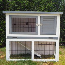 @Pet Adapost de exterior pentru iepuri „Benny” 92x42x80 cm, gri si alb GartenMobel Dekor