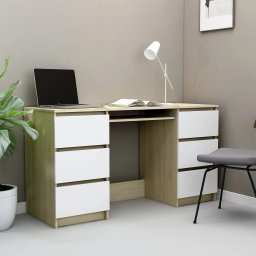 Birou de scris, alb si stejar Sonoma, 140 x 50 x 77 cm, PAL GartenMobel Dekor