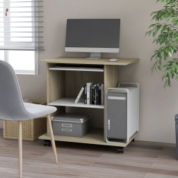Birou de calculator, alb si stejar Sonoma, 80 x 50 x 75 cm, PAL GartenMobel Dekor