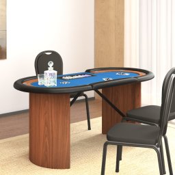 Masa de poker 10 jucatori, tava jetoane, albastru, 160x80x75 cm GartenMobel Dekor