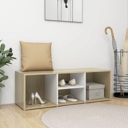 Banca depozitare pantofi, alb & stejar Sonoma, 105x35x35cm, PAL GartenMobel Dekor