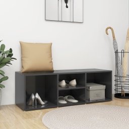Banca depozitare pantofi, gri extralucios, 105x35x35 cm, PAL GartenMobel Dekor