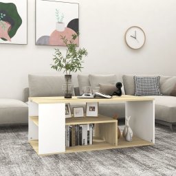 Masuta de cafea, alb si stejar sonoma, 100x50x40 cm, PAL GartenMobel Dekor