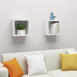 Rafturi de perete cub, 2 buc., alb extralucios, 30x15x30 cm PAL GartenMobel Dekor