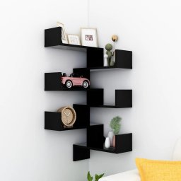 Rafturi de perete pe colt, 2 buc, negru, 40x40x50 cm PAL GartenMobel Dekor