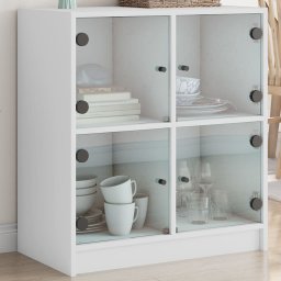 Dulap lateral cu usi din sticla, alb, 68x37x75,5 cm GartenMobel Dekor