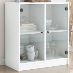 Dulap lateral cu usi din sticla, alb, 68x37x75,5 cm GartenMobel Dekor