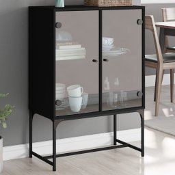 Dulap lateral cu usi din sticla, negru, 69x37x100 cm GartenMobel Dekor
