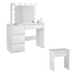 Masa de toaleta/machiaj + Taburet, alba, cu oglinda si LED-uri, Irina, 94x43x141 cm GartenVIP DiyLine