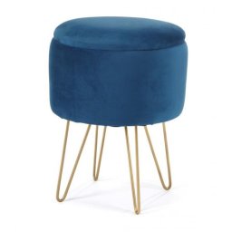 Taburet, rotund, cu spatiu depozitare, catifea, bleumarin, max 90 kg, 35x35x45 cm, Lili GartenVIP DiyLine