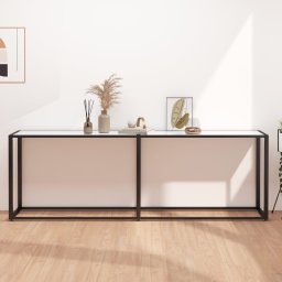 Masa consola, alb marmura, 220x35x75,5 cm, sticla securizata GartenMobel Dekor