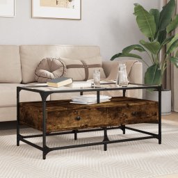 Masuta cafea blat din sticla stejar fumuriu 98,5x50x45 cm otel GartenMobel Dekor