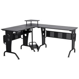 Birou calculator pe colt, otel, MDF, cu raft tastatura, negru, max 50 kg, 170x140x86.5 cm GartenVIP DiyLine