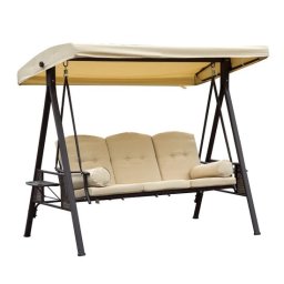 Balansoar gradina, 3 locuri, bej, 206x124.5x180 cm, perne captusite, max 360 kg, Tahiti GartenVIP DiyLine