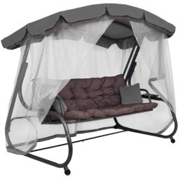 Balansoar gradina, Springos, 3 locuri, cu plasa insecte, gri si maro, 226x126x192 cm, functie pat, perne, max 260 kg, Diana GartenVIP DiyLine