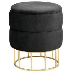 Taburet, rotund, cu spatiu depozitare, catifea, negru, max 80 kg, 37x42 cm, Elza, Akord GartenVIP DiyLine