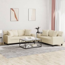Set de canapele cu perne, 2 piese, crem, piele ecologica GartenMobel Dekor
