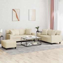 Set de canapele cu perne, 3 piese, crem, piele ecologica GartenMobel Dekor