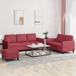 Set de canapele cu perne, 3 piese, rosu vin, piele ecologica GartenMobel Dekor