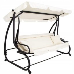 Balansoar gradina, Springos, 3 locuri, cu plasa insecte, crem, 220x120x160 cm, functie pat, max 280 kg GartenVIP DiyLine